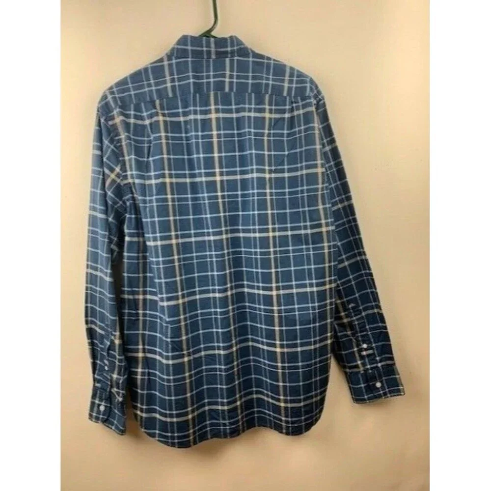 J Crew Mercantile Flex Mens Shirt Size L Blue Plaid Long Sleeve